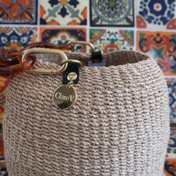 Clare V. Pot de Miel in Cream w/Tortoise Resin Top Handle - Picture 3 of 13